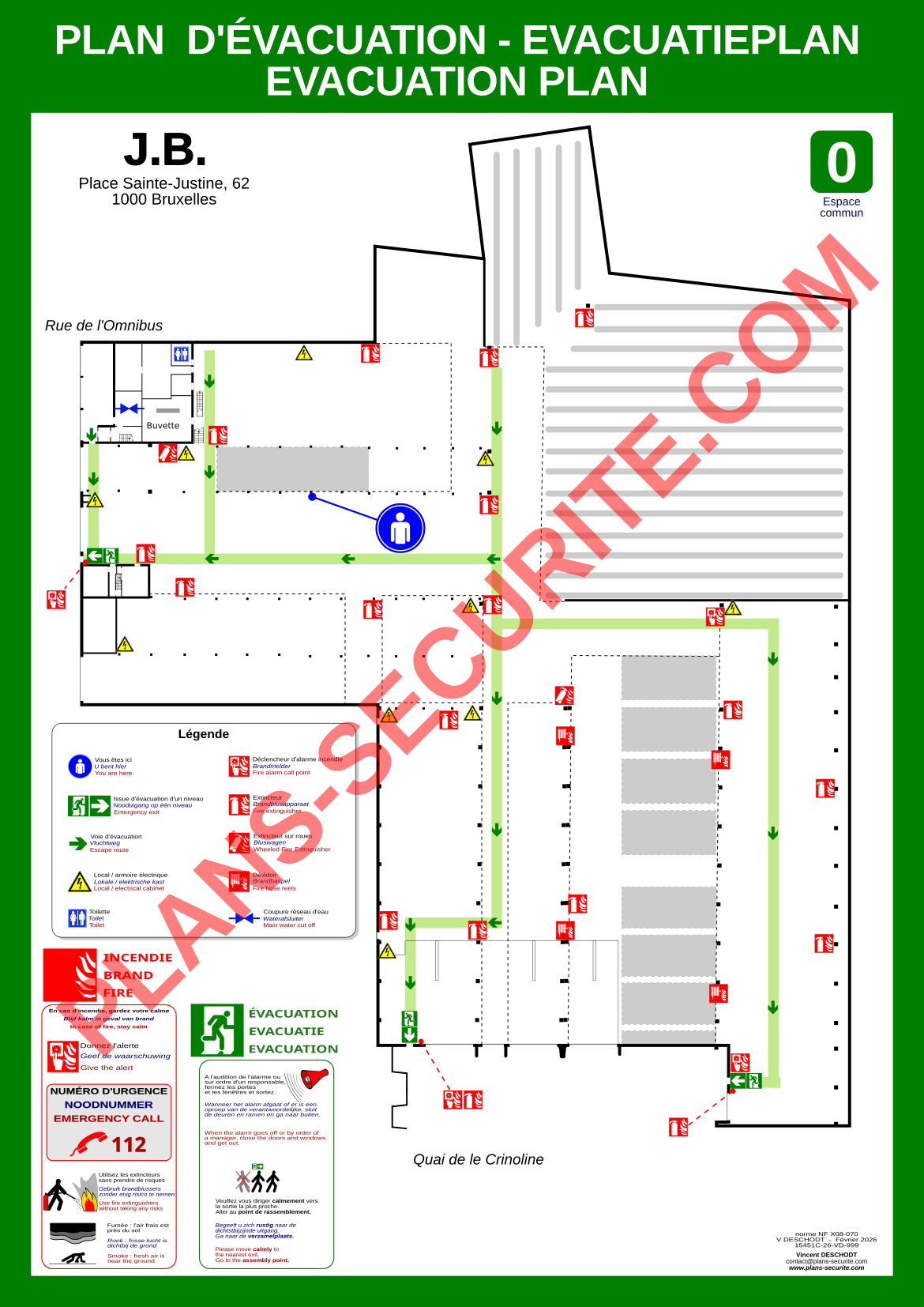 Plan d'évacuation Îlot 111, Bruxelles (Belgique) réalisé par Vincent Deschodt